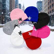 1pc NY Letter Embroidered Knit Beanie, Casual Solid Color Rolled Edge Skull Cap, Soft & Warm Winter Hat For Men And Women, Daily Streetwear - Multicolor - View 2