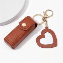 3/1pc PU Leather Lipstick Holder Keychain With Heart-Shaped Mirror, Multi-Color Portable Lipstick Case, Fashion Bag Charm Pendant, Women's Handbag Wallet Accessory, Suitable For Daily And Travel Use - Multicolor - View 11