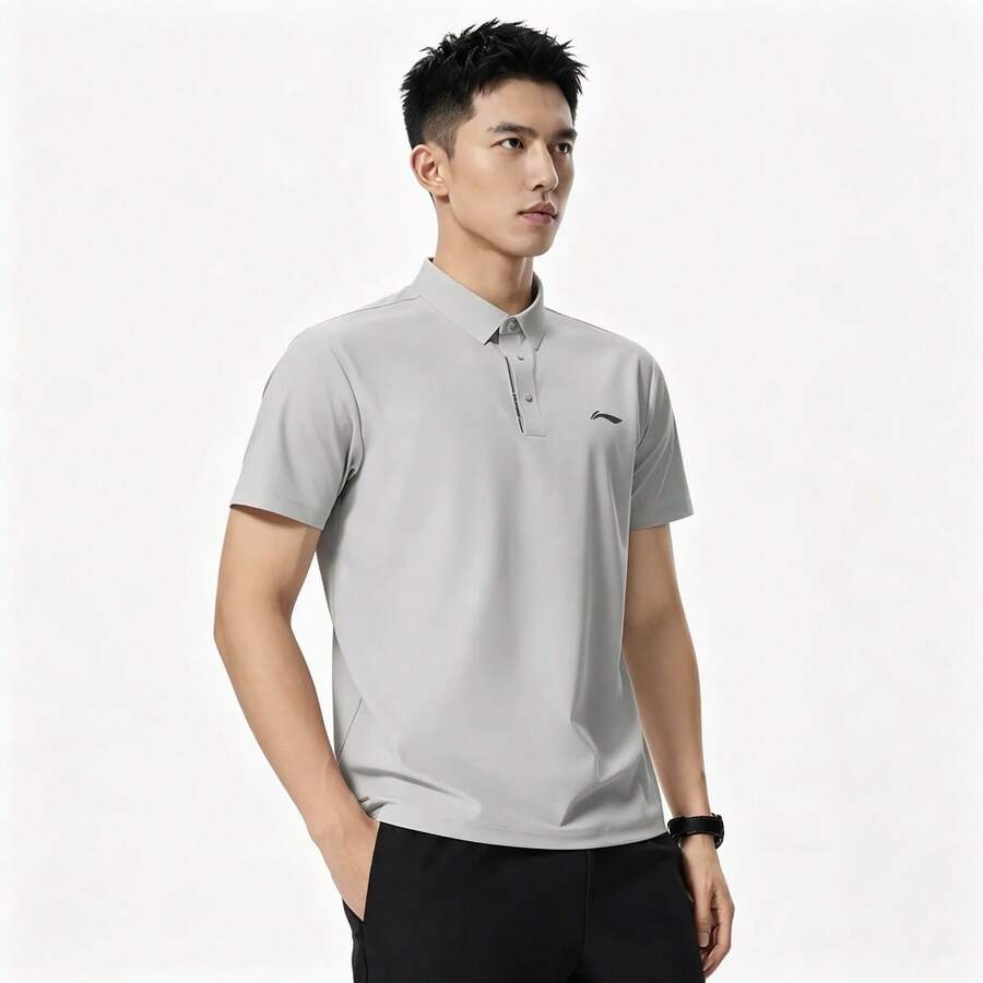 LI‑NING 男士健身 Polo 衫 冰感吸濕排汗短袖 APLW315 - 靜灰色 - 查看 1