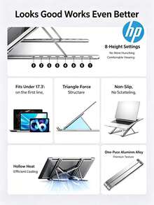 HP ZJ20 Portable Foldable Laptop Stand Vertical Computer Support Bracket Aluminum Alloy Heat Dissipation Stand 6-Level Adjustable Height Base Lightweight Storage Universal For Office And Home - View 9