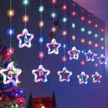 Christmas LED Curtain Lights Set - Santa Claus, Reindeer, Snowman, Christmas Tree Design, Wish Ball String Lights, USB Powered Holiday Decor For Home, Bedroom, Party Decoration - One Size - View 8