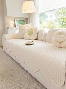 ZXZGM 1pc Waffle Texture Solid Color Plush Sofa Cushion, Luxury Cream Style Sofa Cover, All-Season Use, Pet-Friendly Anti-Scratch Wear-Resistant Tear-Resistant Sofa Protector, Non-Slip Particle Bottom Machine Washable, Home Living Room Bedroom Straight L-Shaped Chaise Sectional Sofa Protective Cover, Dust-Proof Stain-Resistant Wavy Edge Solid Color Sofa Seat Cushion, Full Coverage Sofa Cover Gentle Home Decor Sofa Protection Pad, Autumn Home Textile Decoration, Fall, Autumn, Fall Decor - White - View 3