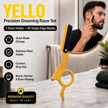 Ring-Style Straight Razor Set With 40pcs Replacement Stainless Steel Blades, Non-Slip Handle Hair Clipper And Shaving Razor, Suitable For Beard Trimming, Eyebrow Shaping, Hairline And Body Hair Precision Grooming, Salon And Home Use - Multi-color - View 11