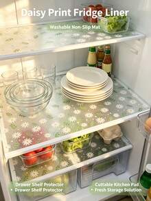 4pcs Strawberry Print Refrigerator Shelf Liner, Non‑Slip Washable Drawer Protector Mat, Cuttable Waterproof Anti‑Oil Kitchen Cabinet Pad, Reusable Fridge Tray Liner For Refrigerator, Cupboard, Dresser Drawer Organization - Multicolor - View 5