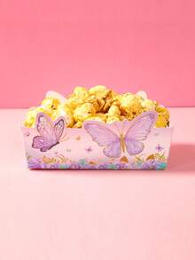 12pcs Butterfly Paper Tray, Happy Birthday Purple Butterfly Disposable Food Containers, Popcorn Bucket, Food Tableware Food Boxes, Babe Shower Gender Reveal Party Decor, Home Kitchen Party Table Decorations - View 4