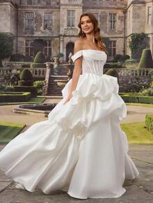 HEARBOBO Luxury Royal Style A-Line Petal Sleeve Wedding Dress With Train - White - View 7