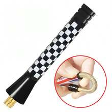 TRTY 1pc Universal Black & White Checkered Racing Short Car Antenna, AM/FM Radio, With M5/M6/M7 Brass Adapter Screws, Roof Antenna For Mini All Models, Chevrolet, GMC Sierra, Kia, SUV, Sedan, Truck, Exterior Racing Style Accessory - Mini Antenna - View 7