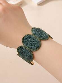 1pc Vintage Round Woven Bracelet, Bohemian Colorblock Design, Versatile Bangle For Island Vacation, Countryside Outing, Commute, Urban Daily Wear - Olive Green - View 7