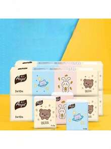 7/14/28/70/140Pcs (7pcs/Pack) Cute Cartoon Pocket Tissues, Bear Rabbit Space Cat Printed Mini Disposable Handkerchief Tissues,3‑Ply Original Wood Pulp Portable Tissues For Travel, Bag, Daily Use - Multicolor - View 4