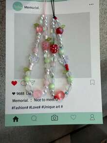 Pink & Red Strawberry Phone Lanyard, Butterfly Wrist Strap Lanyards, Camera & Phone Decoration - Multicolor - View 2