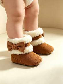 Infant Boy Girl Boots Newborn Shoes Winter Snow Bowknot Anti-Slip Soft Sole Warm Infant Toddler Prewalker Booties - Brown - View 3