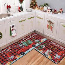 1/2/3pcs Christmas Theme Kitchen Rug, Flannel Kitchen Mat With Red And Black Plaid Pattern, Snowflake, Reindeer, Christmas Tree Decor, Soft Comfortable Absorbent Non-Slip, Machine Washable With Non-Slip Backing, Suitable For Doorway, Living Room, Bedroom, Kitchen, Dining Room, Bathroom, Laundry Room, Entryway, Multi-Functional Home Holiday Decorative Mat - Multicolor - View 7