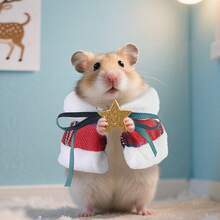 1 Set Cute Christmas Cape, Warm Windproof Outdoor Coat For Small Pets, Hamsters And Parrots, Suitable For Winter Walks, Includes Grooming Brush Set, Cozy Holiday Outfit - Multicolor - View 3
