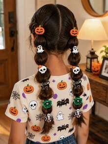 12PCS Halloween Hair Ties For Girls, Ghost Skull Pumpkin Spider Web Elastic Hair Bands For Halloween Party,Kids Hair Accessories - Multicolor - View 3