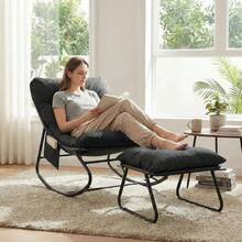 Bestdoor Outdoor Rocking Chair With Stool, Garden Rocking Chair With Cushion Waterproof Covers, Rust-Proof Frame, Non-Slip Feet, Side Pocket, Oversized Rocking Chair With Ottoman For Bedroom/Living Room - Black - View 5