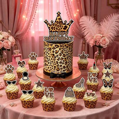 13pcs Crown Leopard Cupcake Decorations, Queen Leopard Print Cupcake Picks, Cosmetic Crown Leopard Print High Heel Cake Decorations, Women's Birthday Bachelorette Party Engagement Wedding Supplies, Suitable For Bachelorette Party, Bridal Shower, Birthday Party, Engagement And Other Celebrations, Its Exquisite Design Will Bring You An Unforgettable Experience.