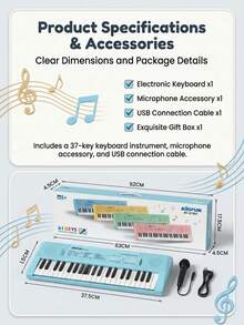 Children's Multi-Function Electronic Keyboard With Singing Microphone Toy, Multiple Modes For Beginners To Play, Educational Parent-Child Interactive Toy Gift For Boys And Girls Aged 3-12 (Batteries Not Included) - Multicolor - View 11