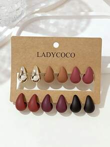 LADYCOCO 6對時尚可愛多色水滴耳環套組，ABS材質，適合女性日常配戴 - 彩色 - 查看 7