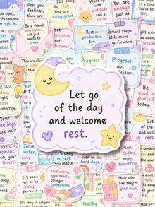50/100Pcs Self‑Care Positive Affirmation Stickers, Cute Pastel Rainbow Reminder Text Vinyl Decals, Waterproof Stickers For Laptop, Water Bottle, Phone, Kindle, Journal, Scrapbook, DIY Stationery Decor - Multicolor - View 3