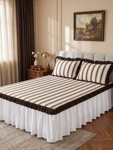 1pc Ruffle Bed Skirt, Vintage Striped Print Bedding, Bed Cover, Mattress Protector, Room Decor, Home Textiles, Soft Breathable Comfortable Lightweight, Suitable For Twin/Full/Queen/King Bed, Dust-Proof Non-Slip, All Season Use, Machine Washable - Multicolor - View 7