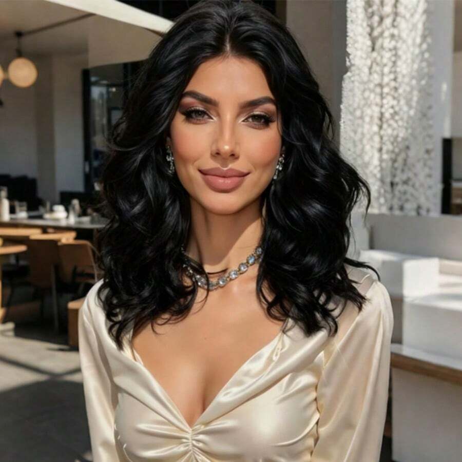 Women's Black Curly Hair Wig, Middle Part, Heat Resistant, Fashionable Elegant Natural Style, Suitable For Daily Wear, Party Outfit, Christmas Look, Universal For All Women,Halloween - Black - View 1