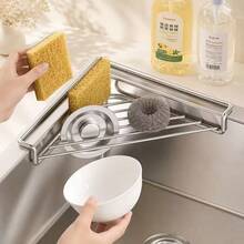 Stainless Steel Sink Drain Rack Kitchen Triangle Storage Rack Sponge Scrubber Steel Wool Cloth Ventilated Drying Rack - S - View 1