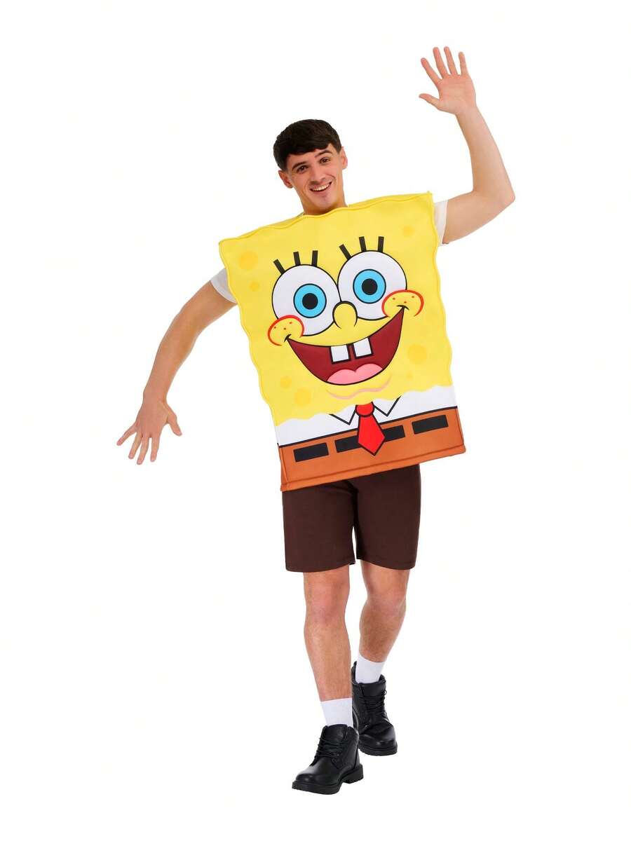 Rubies SpongeBob SquarePants زي سبونج بوب للبالغين، تونيك رسمي مرح وملون على شكل بونشو، مثالي للهالوين والكرنفال والكوسبلاي - متعدد الألوان - مشاهدة 1