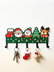 1PC Creative Christmas Wooden Key Hook, Cute Christmas Character Printed Pattern, Wall‑Mounted Entryway Storage Rack, Holds Keys, Bracelets, Charms And Other Small Trinkets, Warm Christmas Home Gift For Family And Friends - View 5