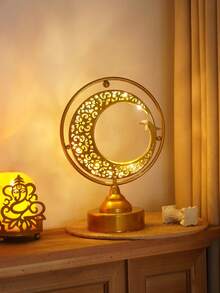 1pc New LED Iron Art Moon & Star Hollow Lamp, Holiday Table Lamp, Atmosphere Decorative Light, Gift For Friends & Family, Suitable For Ramadan, Thanksgiving, Valentine's Day, Exquisite Room Decor - Multicolor - View 3