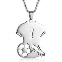 1pc Stainless Steel Soccer Jersey Pendant Necklace With "7or10" Detail - Unique Sports Fan Gift, Perfect For Lovers & Friends, Soccer Accessories - Silver 7 - View 6