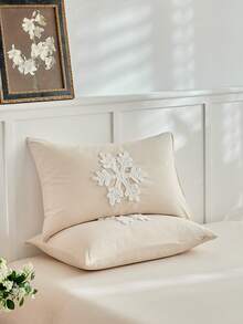 2/3 pièces Ensemble de housse de couette matelassée flocon de neige kaki, ensemble de literie moderne chic minimaliste avec broderie de serviette texturée, convient pour toutes les saisons, housse de couette de décoration de Noël, douce et respirante, lavable en machine, cadeau de Noël, Queen, King (1 housse de couette + 1/2 taies d'oreiller, sans rembourrage inclus) - Kaki - Voir 10