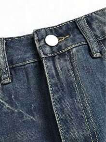 Y2K Vintage Washed Cat Whisker Pocket Wide Leg Bermuda Denim Jeans Shorts, Casual Capri Pants, Y2K Music Festival Summer, Streetwear - Retro Blue - View 7