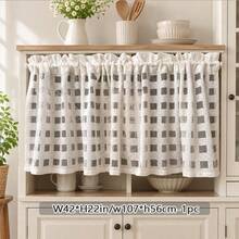 1pc Nordic Minimalist Hollow Grid Sheer Curtain Half Curtain Coffee Curtain Cabinet Curtain, Rod Pocket, Suitable For Storage Cabinet, Open Bookshelf, Partition, Bay Window, Side Window, Kitchen, Dining Room Small Window - Beige - View 13
