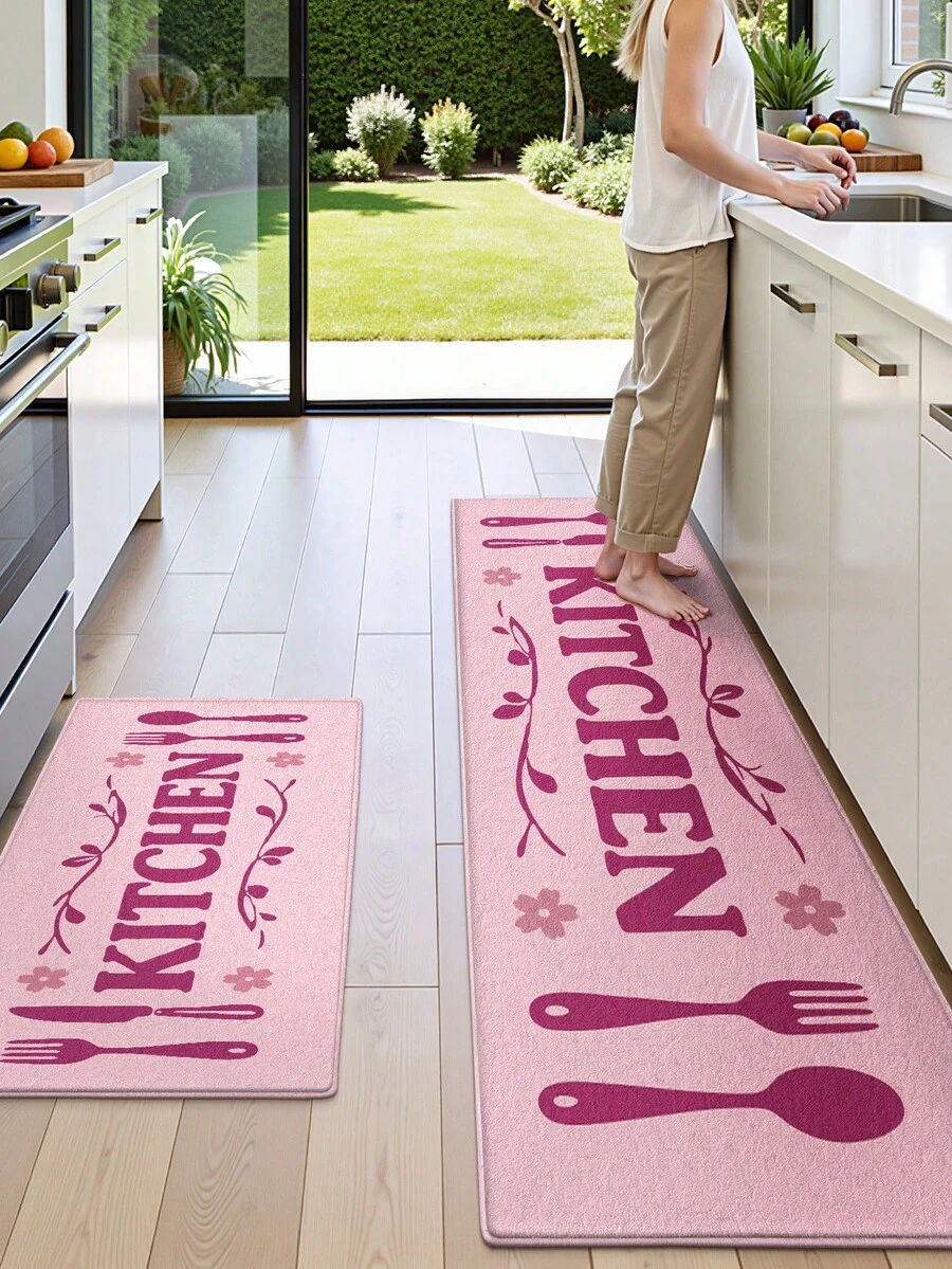 DAJIANG 1 buah Karpet Panjang Warna Pink, Alas Dapur Cocok untuk Kamar Mandi, Dapur, Luar Ruangan, Lorong, Kamar Tidur, Ruang Tamu, Dapat Dicuci dengan Mesin, Mudah Dibersihkan, Alas Pintu Masuk Anti Selip, Karpet Dekorasi Kamar Tidur