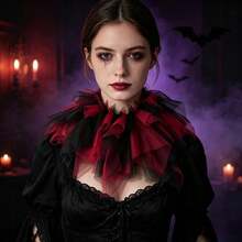 1pc Halloween Mesh Scarf Anime Cosplay Costume Accessory Black & Red Multi-Layer Mesh Neck Collar Carnival Party Prop Adjustable Detachable - Black and Red - View 3
