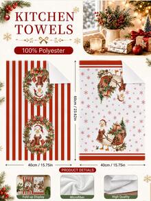 2pcs Christmas Goose Sleigh Gift Pattern Kitchen Towels, Soft Polyester Dish Cloths, Suitable For Kitchen Decor, Kitchen Cleaning, Holiday Party Decoration, Kitchen & Bathroom Supplies Home Essentials, Home Decor, Housewarming Gift - Multicolor - View 4