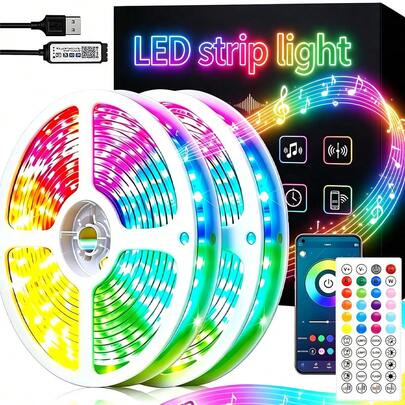 GHUSTAR RGB LED Streifen Selbstklebend, Farbwechsel Led Band mit 44 Tasten Fernbedienung+Intelligente APP, TV LED Hintergrundbeleuchtung für TV, Party, Weihnachten usw