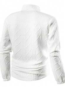 Men's Stand Collar Textured Jacquard Sweatshirt, Spring/Autumn Style, White 3D Textured Zipper Jacket, Casual And Versatile Top - White - View 5