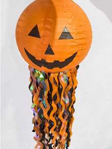 Halloween Tassel Paper Lantern, Orange Pumpkin Face Design, With Tassels, Foldable For Easy Storage. Can Be Hung From Ceiling, Used For Indoor Home, Halloween Party Decoration, Strong Atmosphere, Common Hanging Decoration For Halloween Themed Parties. - Multicolor - View 2