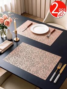 Tkvega • Home 2-12pcs Gold Rose Placemats, PVC Material Minimalist Style Foil Stamped Vase Mat, Washable, Easy To Clean, Wipeable, Non-Slip, Heat Resistant, Dining Table Mat, Suitable For Room Decor, Home Dining Table Decor, Home Decor, Ideal For Holidays, Parties, Birthdays, Weddings And Dinner Parties - Multicolor - View 11