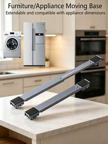 Adjustable Length Stainless Steel Appliance Moving Rack With Wheels, Locking Safety Brake Device, Base Support, Quiet Home Foot Pads, Suitable For Heavy Furniture Moving. Bottom Equipped With Rubber Anti-Slip Pads, Easily Move Wardrobes, Refrigerators, Washing Machines, Dryers And Other Heavy Appliances. - Multicolor - View 1
