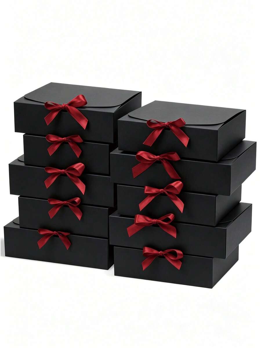 10/5/2pcs Kotak Hadiah Hitam dengan Tutup dan Pita, Cocok untuk Acara Pengiring Pengantin, Pernikahan, Acara Menyambut Bayi, Berbagai Pesta, Hari Valentine, Ulang Tahun, Kerajinan DIY, Penyimpanan Kosmetik, dan Dekorasi Wisuda - hitam - View 1