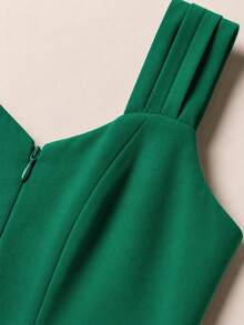 Emerald Green Wide Strap V-Neck Front Tie Drawstring Chiffon Full Skirt Evening Gown, Spring Summer Elegant Ethereal Style Fall Wedding - Green - View 11