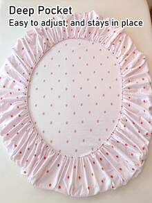 1pc Pink Strawberry Print Single Fitted Sheet, Simple Cute Double Layer Gauze Polyester Fitted Sheet Suitable For All Seasons, Soft And Breathable, Machine Washable - Pink - View 6