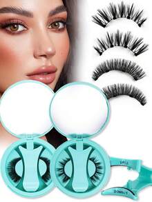 1 Pair Magnetic Eyelashes Reusable Magnetic Eyelashes With Applicator, No Adhesive Required, Natural-Looking Eyelashes, Eyelash Curler Set, Easy To Wear And Remove By PALM LASHES - Black - View 1