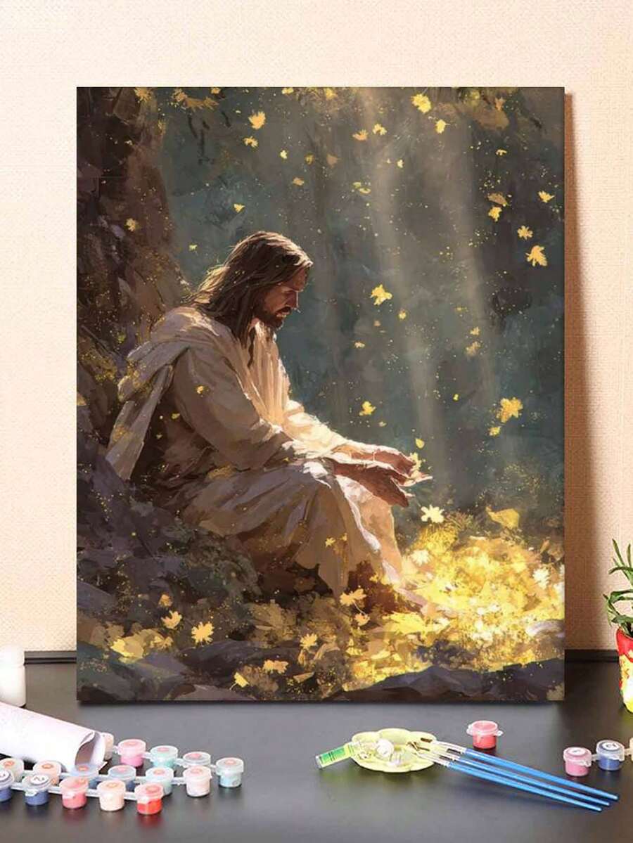 Jesus Under The Tree Digital Oil Painting, DIY Canvas Art, Suitable For Adult Beginners, Wall Art Decoration Holiday Gift, Includes Oil Painting Tools