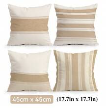 4pcs Farmhouse Style Horizontal & Vertical Striped Minimalist Pattern Pillow Covers, Single-Sided Printed Pillow Covers, Suitable For Living Room, Bedroom, Home Decor, All Season Pillow Covers - Multicolor - View 12