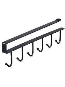 1pc Bohemian Style Double Row Hanging Hooks, Easy Installation Damage-Free Iron Cup Rack, Suitable For Kitchen, Bathroom And Bedroom, Under Cabinet Hanging Cup Hooks, Double Row Metal Hanging Rack, Kitchen Storage Rack For Tableware And Coffee Cup Organization - A - View 15
