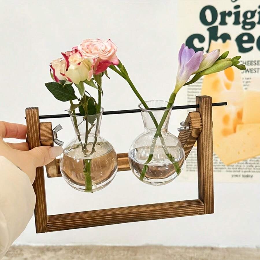 Multi-Tube Bulb Hydroponic Propagation Set With Wooden Stand, Suitable For Hydroponic Plants, Desktop Home Gardening, Wedding Decoration - Universal - View 1