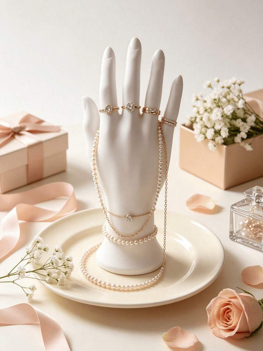 1pc Hand-Shaped Jewelry Display Prop, 3D Realistic Hand Model For Jewelry Photography Display, Bedroom Vanity Jewelry Storage Stand